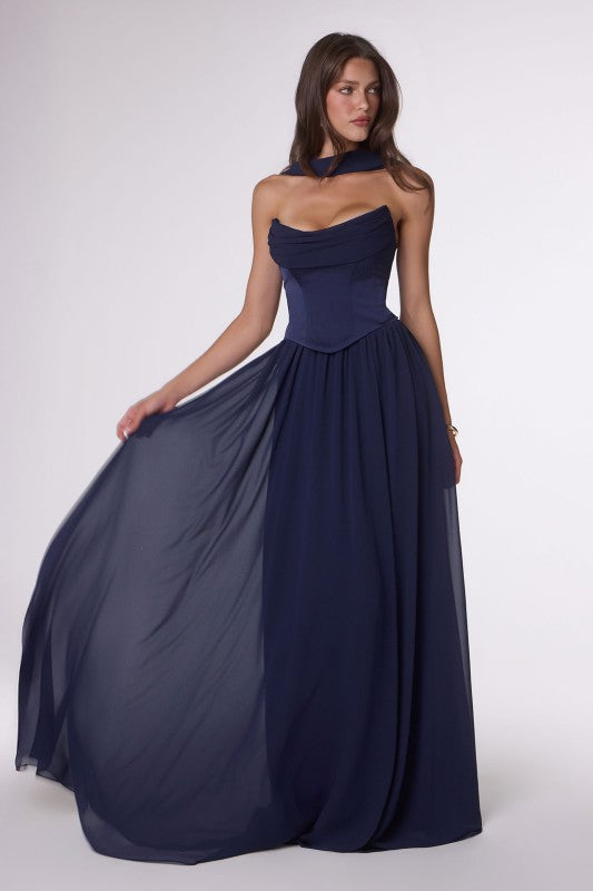 VESTIDO CORSET CON BUFANDA T741