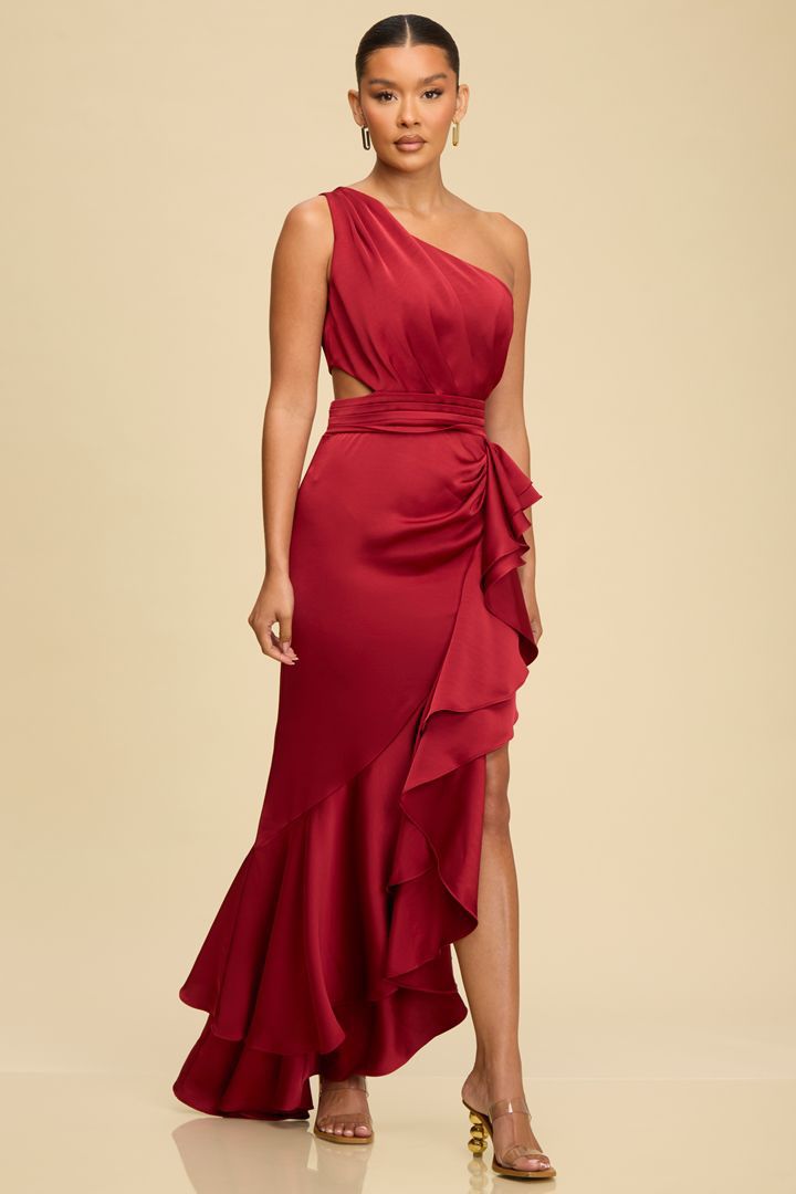 VESTIDO LARGO ASIMETRICO CON VOLANTES LD11847