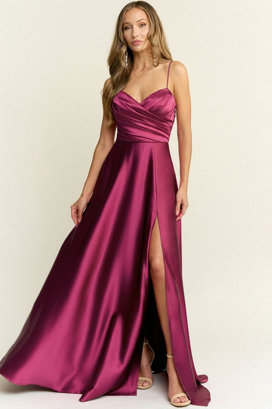 VESTIDO LARGO STRAPLESS CORTE CORAZON CON DETALLE DRAPEADO MF22972