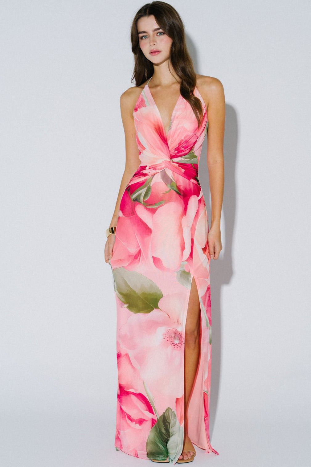 VESTIDO LARGO FLOREADO ESCOTE EN V BD40184-2