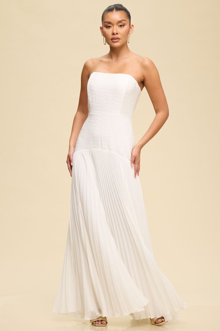 VESTIDO LARGO STRAPLESS PLIZADO CON TRANSPARENCIA LD11902