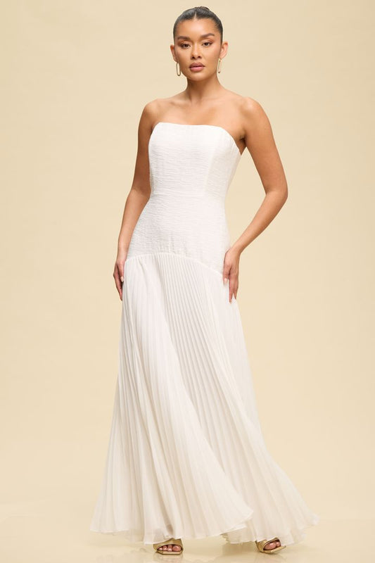 VESTIDO LARGO STRAPLESS PLIZADO LD11902