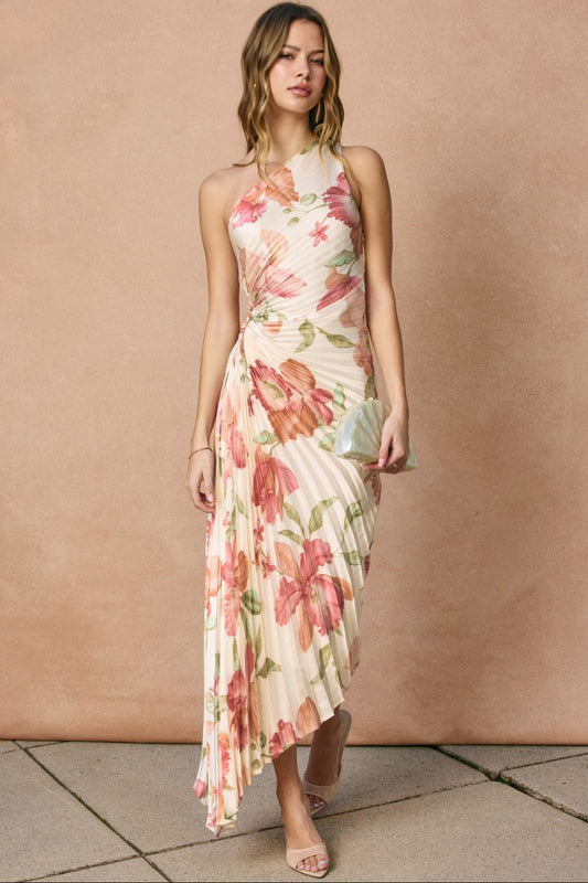 VESTIDO FLOREADO ASIMETRICO PLIZADO FD10589-P2448