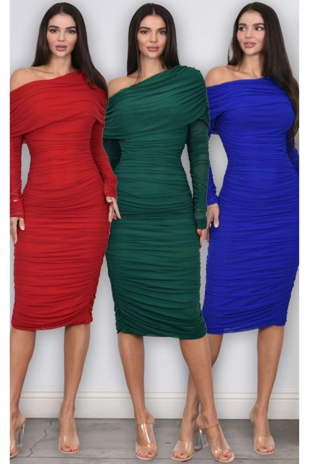 VESTIDO MIDI ESCOTE BORDOT CON MANGAS 6035