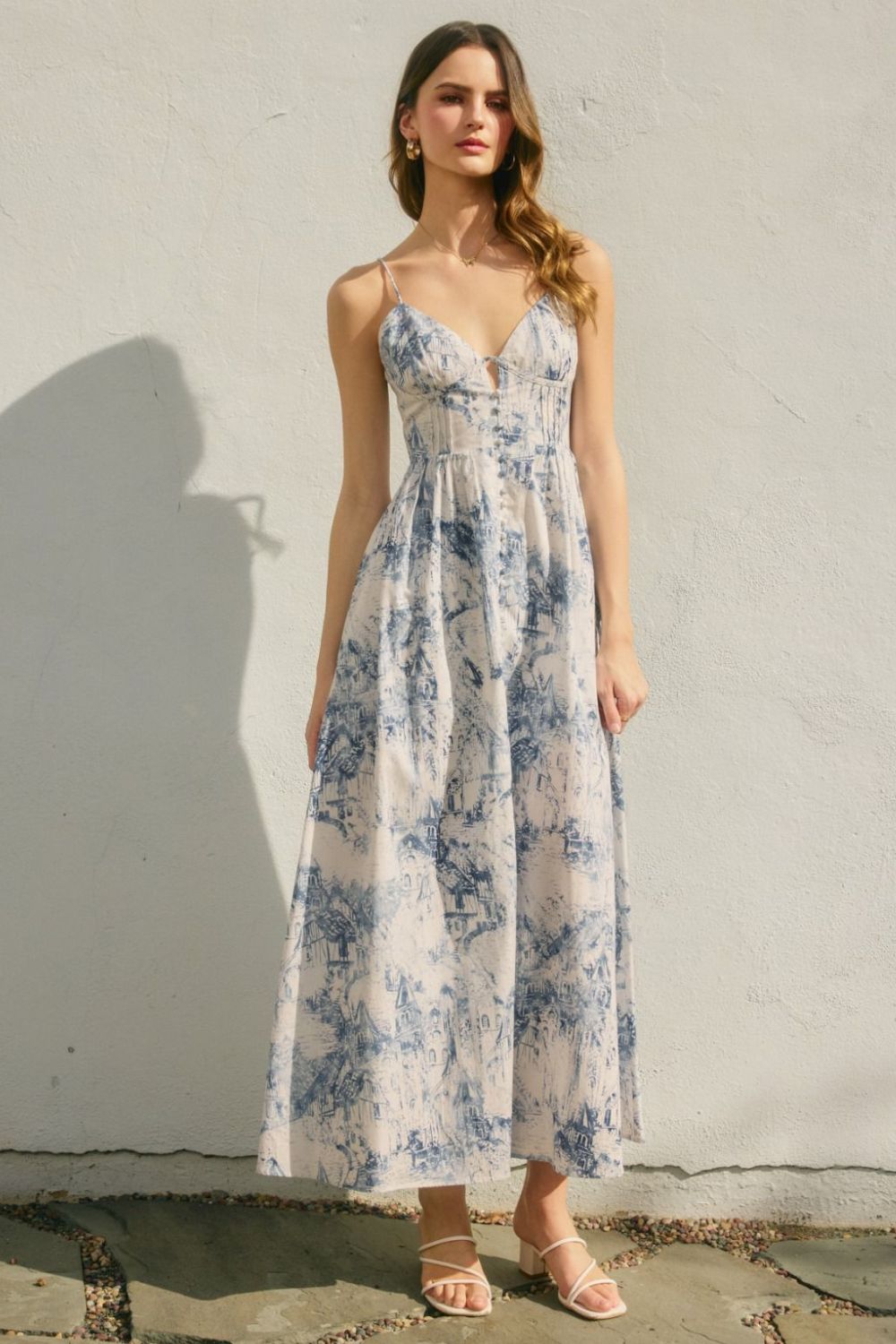VESTIDO LARGO FLOREADO CON DETALLE DE BOTONES FD12820-P1897