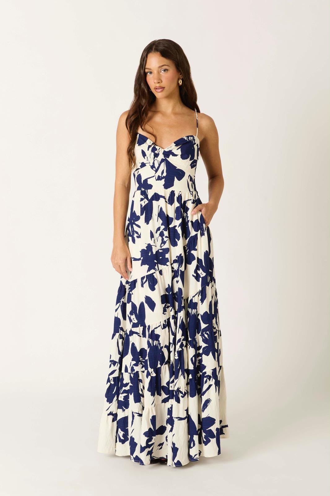 VESTIDO MAXI LINO ESTAMPADO FLORES CD-14121