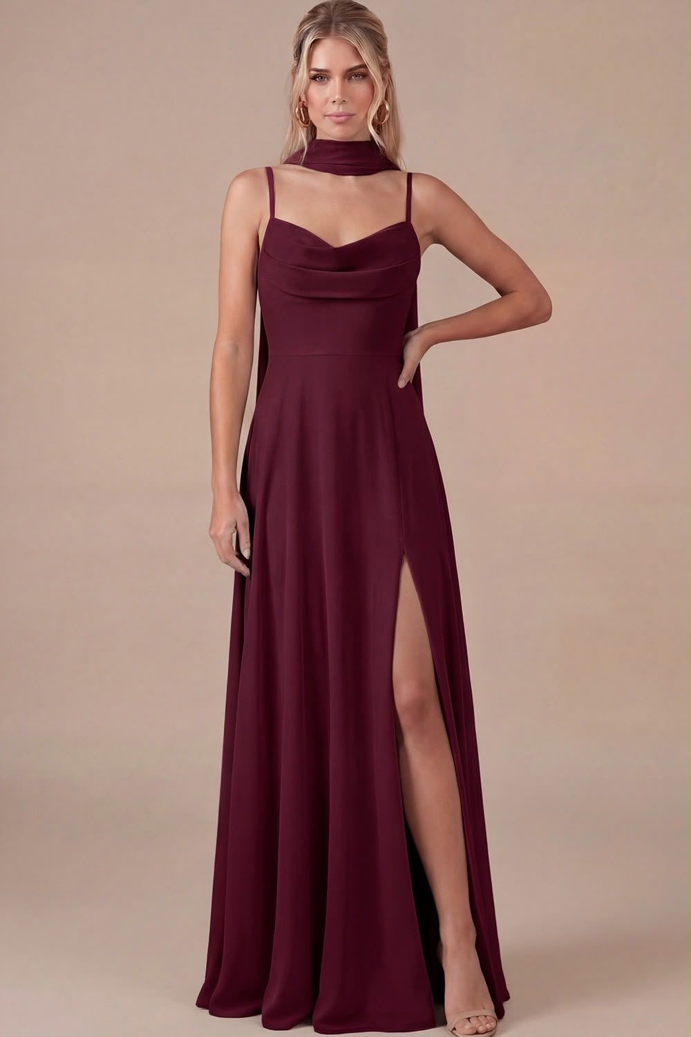 VESTIDO DE GASA CON CORSET Y DETALLE BUFANDA MF25155