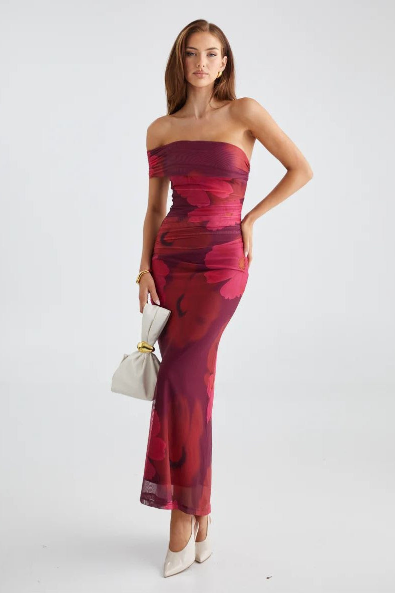 VESTIDO ASIMÉTRICO MESH FLOREADO 64793D01